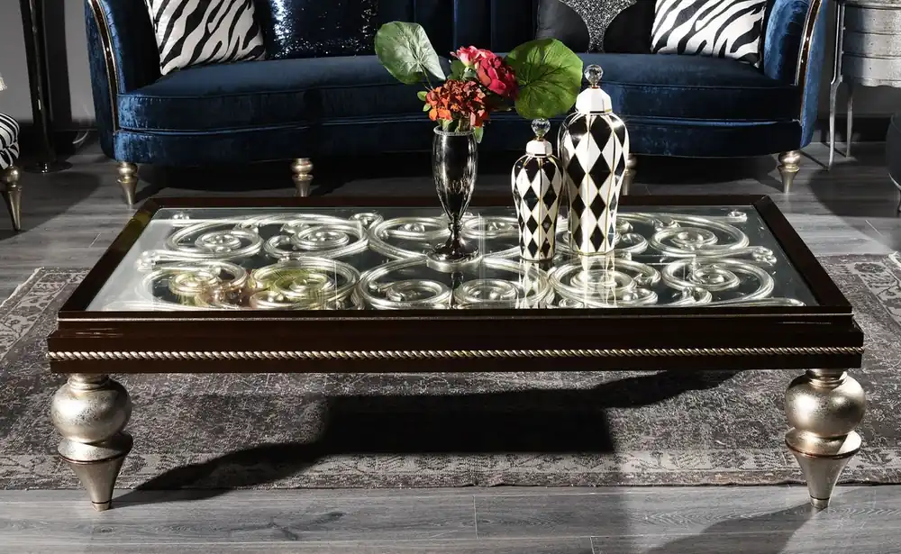 Casa Padrino tavolo soggiorno barocco di lusso marrone scuro / argento 167 x 92 x A. 48 cm - Tavolo da salotto in legno massello magnifico con piano in vetro - Qualità di Lusso Jetzt Kaufen