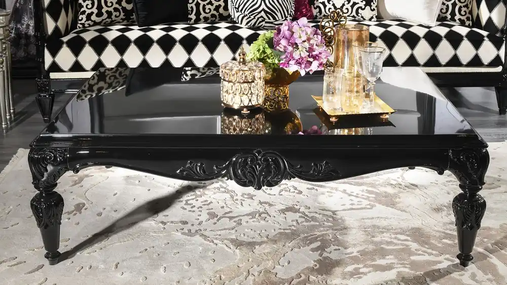 Sichere Zahlung Casa Padrino tavolo soggiorno barocco di lusso nero 144 x 98 x A. 46 cm - Tavolo da salotto in stile barocco con piano in vetro - Mobili Barocchi