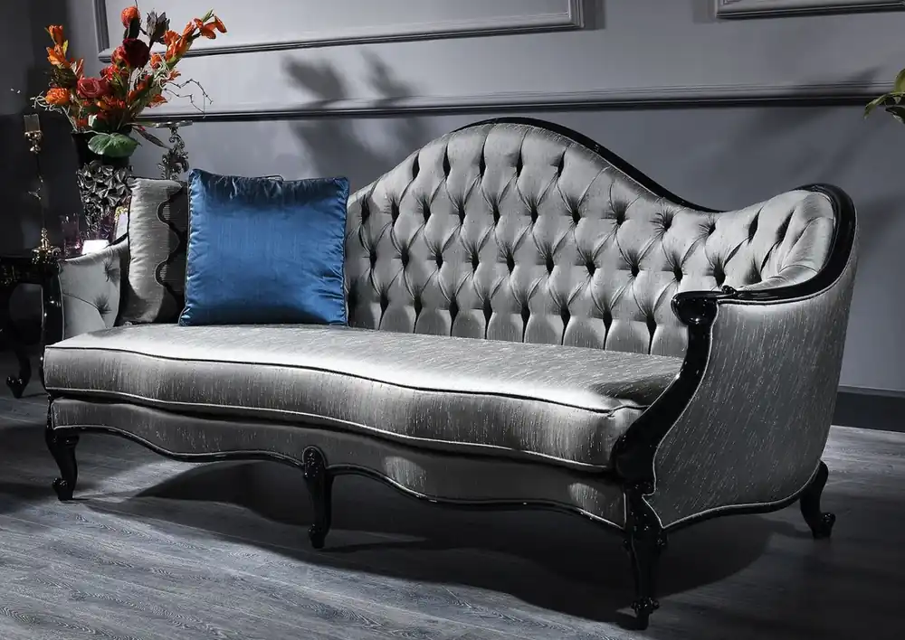 Casa Padrino divano barocco di lusso argento / nero 250 x 92 x A. 103 cm - Divano da Salotto Ornato in Stile Barocco Top-Seller