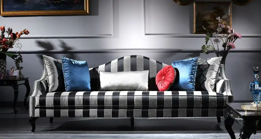Echt Casa Padrino divano barocco di lusso argento / nero 245 x 92 x A. 93 cm - Divano da salotto a righe - Mobili Barocchi