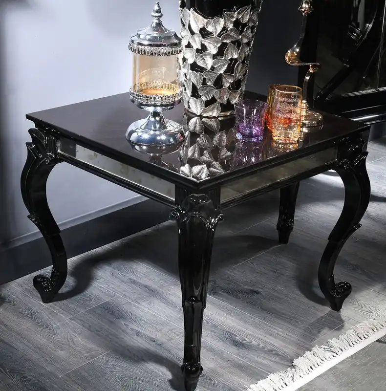 Direktkauf Casa Padrino tavolino barocco di lusso nero / marrone 65 x 65 x A. 57 cm - Tavolo in legno massello nobile con piano in vetro e vetro a specchio - Qualità di Lusso
