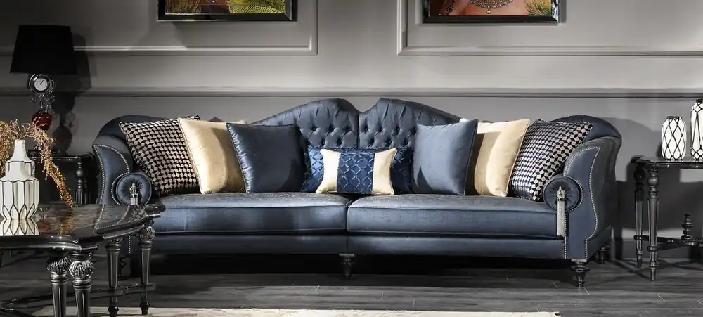 Casa Padrino divano barocco di lusso blu / argento / nero 300 x 94 x A. 88 cm - Nobile e Magnifico Rabatt