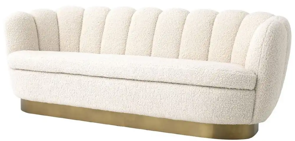 Casa Padrino divano da salotto di lusso con pelle di agnello artificiale bianco / ottone 225 x 90 x A. 80 cm - Mobili di Lusso Beliebt