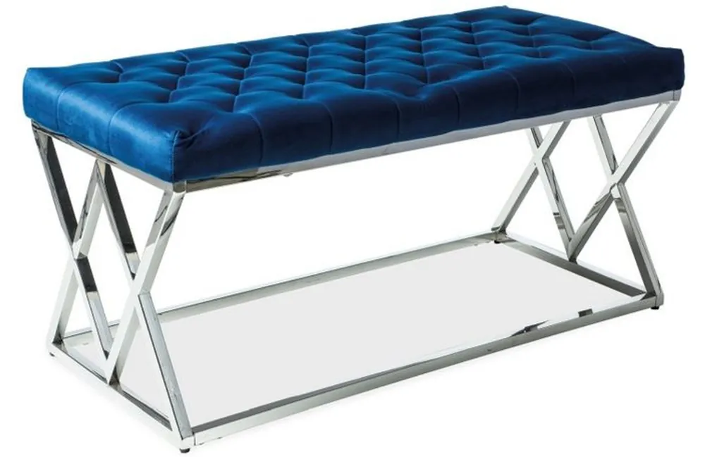 Preiswert Casa Padrino panca di lusso blu navy / argento 100 x 48 x A. 46 cm - Panca imbottita in velluto con struttura in acciaio cromato - Mobili per Soggiorno