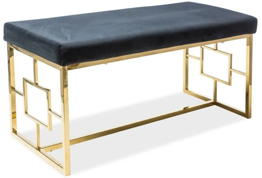 Casa Padrino panca di lusso nero / oro 100 x 46 x A. 48 cm - Panca imbottita in velluto con struttura in acciaio inossidabile Sonderaktion