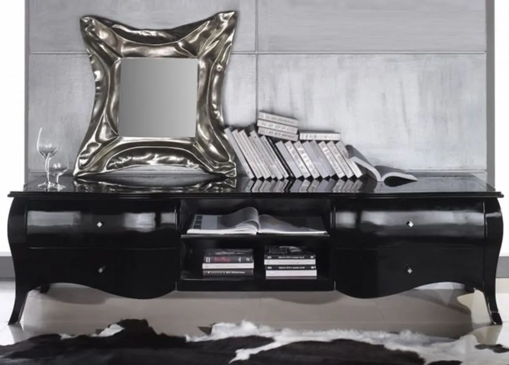 Casa Padrino luxury neo barocco TV comò nero lucido 220 x 53 x 53 cm - credenza mobile TV neo-barocco Solange Der Vorrat Reicht