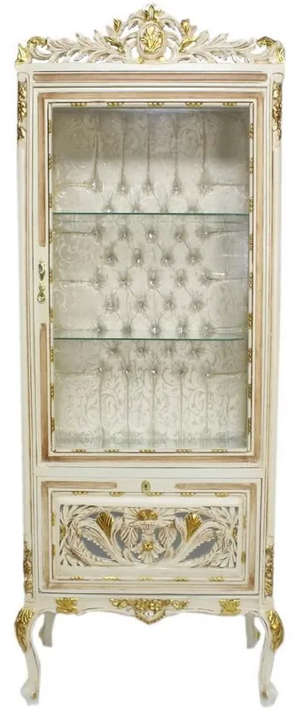 Casa Padrino vetrina barocco crema / beige / oro 70 x 40 x A. 170 cm - Vetrina barocco ornato con porta in vetro e strass - Mobili Barocchi Preiswert