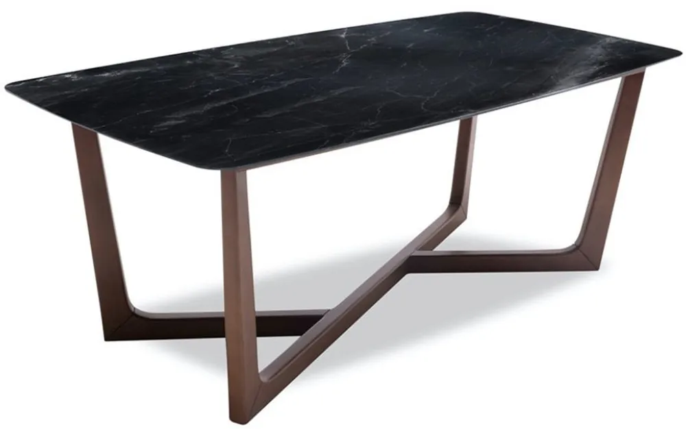 Abverkauf Casa Padrino tavolo da pranzo di lusso nero / marrone 200 x 100 x A. 77 cm - Tavolo da Cucina con Piano in Vetro Ceramica Fine vetro in Aspetto Marmo e Gambe in Legno Massello di Faggio