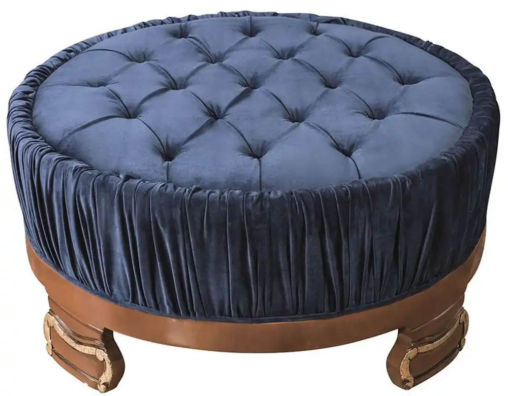 Casa Padrino tavolo soggiorno barocco di lusso blu / marrone Ø 100 x A. 50 cm - Tavolo da salotto rotondo con velluto pregiato e strass - Mobili Barocchi Jetzt Bestellen