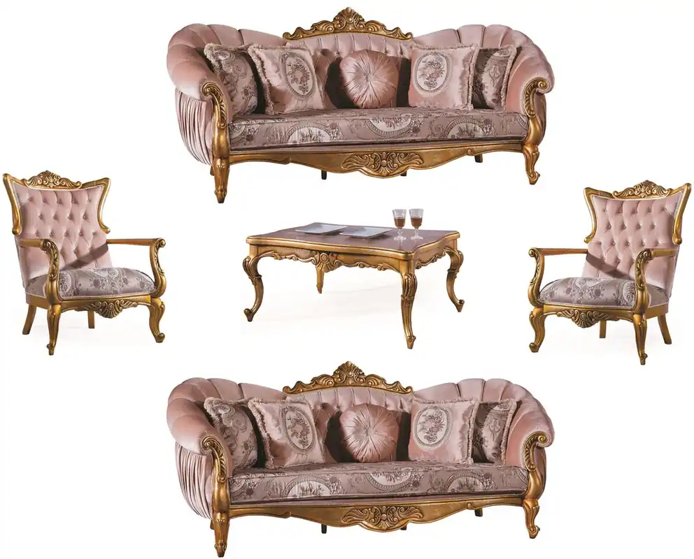 Casa Padrino set da soggiorno barocco di lusso rosa / oro - 2 Divani e 2 Poltrone e 1 Tavolo da Salotto - Mobili per Soggiorno - Nobili e Ornato Rabatt