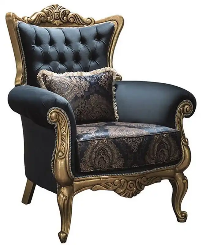 Aktuell Casa Padrino poltrona barocco di lusso con strass e cuscino decorativo blu / oro 90 x 85 x A. 110 cm - Mobili Barocchi