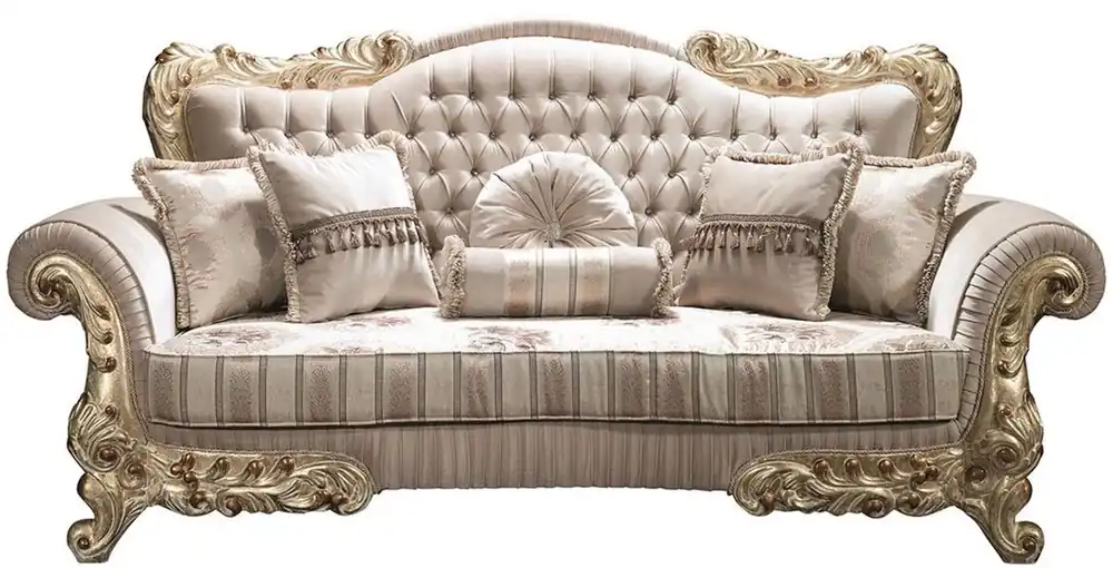 Nur Für Kurze Zeit Casa Padrino divano barocco di lusso con strass e cuscini decorativi beige / oro 230 x 85 x A. 110 cm - Mobile da Soggiorno Barocco