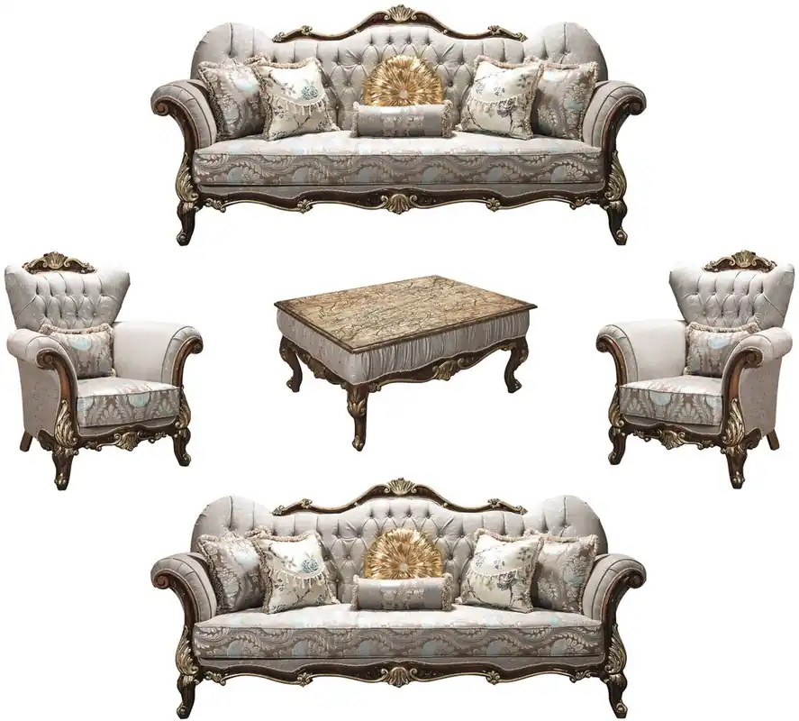 Garantierte Lieferung Casa Padrino set da soggiorno barocco di lusso grigio argento / marrone / oro - 2 Divani e 2 Poltrone e 1 Tavolo da Salotto - Mobili per soggiorno - Nobili e Ornato