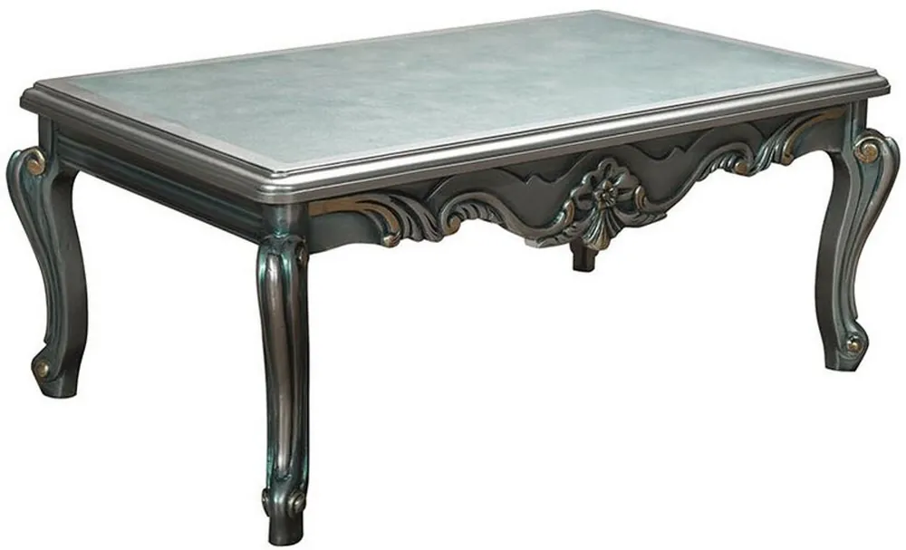 Geprüft Casa Padrino tavolo soggiorno barocco di lusso grigio / verde / oro 113 x 70 x A. 50 cm - Tavolo da Salotto Rettangolare in Legno Massello con Lastra di Vetro