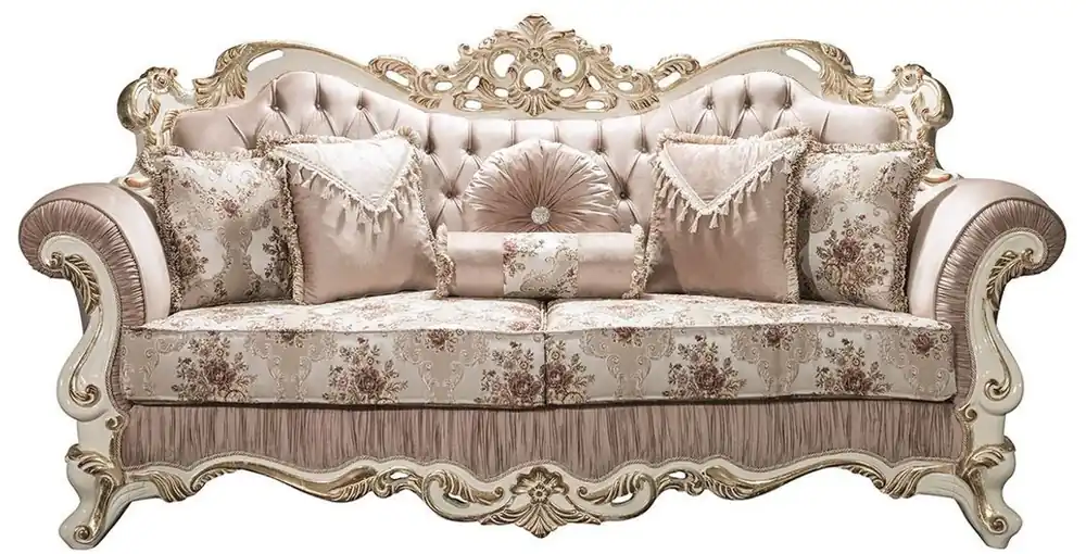 Preisreduziert Casa Padrino divano barocco di lusso rosa / bianco / oro 230 x 100 x A. 110 cm - Divano del soggiorno con strass e cuscini decorativi - Mobili Barocchi