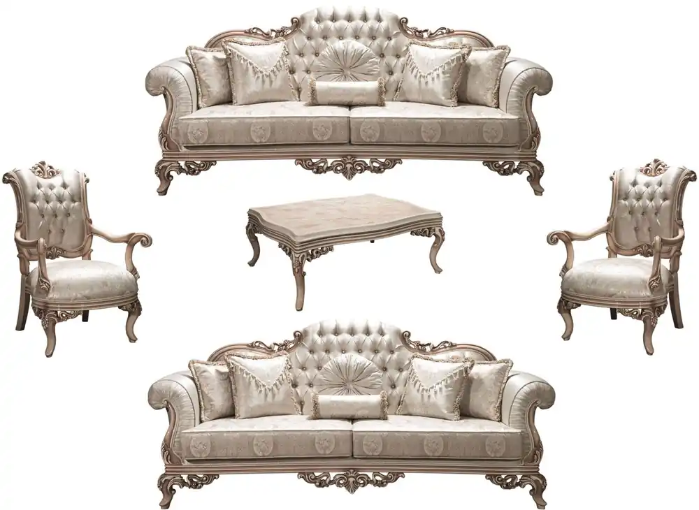 Casa Padrino set da soggiorno barocco di lusso argento / crema / beige - 2 Divani e 2 Poltrone e 1 Tavolo da Salotto - Mobili per Soggiorno Ornato in Stile Barocco Garantierte Lieferung