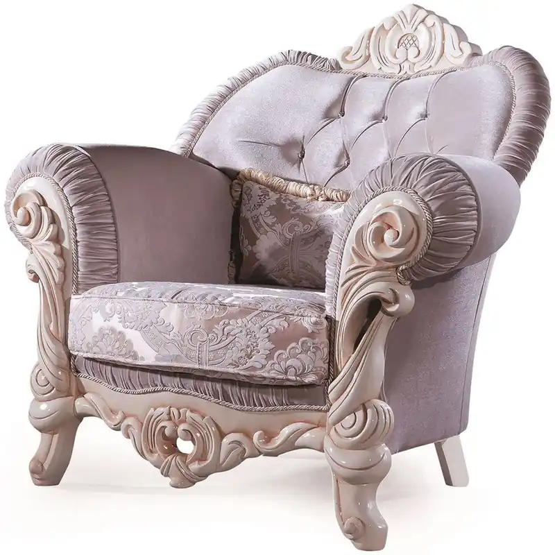 Casa Padrino poltrona barocco di lusso con cuscino decorativo lilla / crema / beige 100 x 80 x A. 110 cm - Poltrona da Salotto in Legno Massello con Velluto Pregiato e Strass Finale Aktion