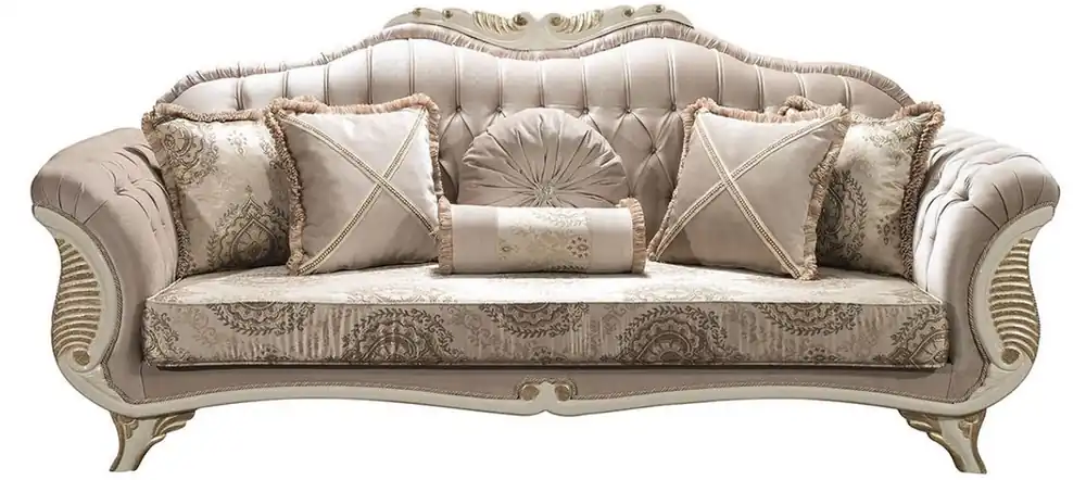 Heißes Angebot Casa Padrino divano barocco di lusso per soggiorno con strass e cuscini decorativi grigio / crema / oro 220 x 80 x A. 100 cm - Nobili Mobili in Stile Barocco