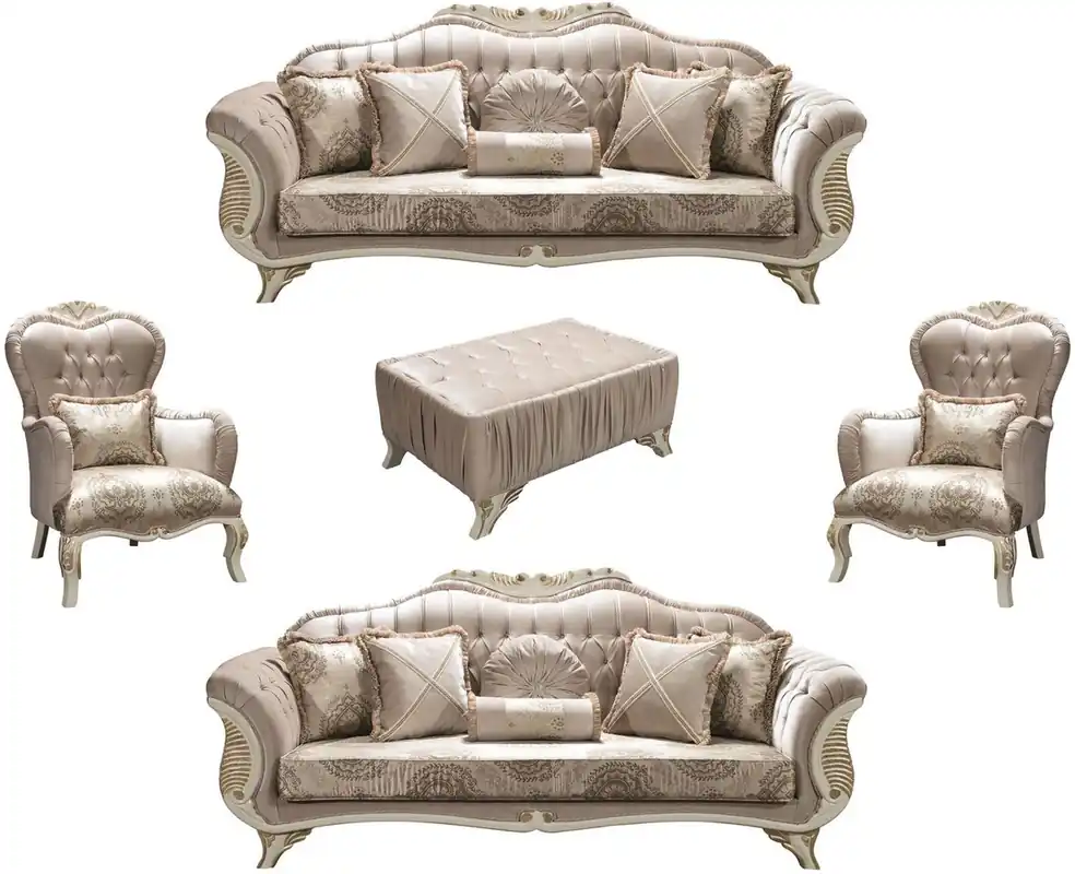 Schneller Versand Casa Padrino set da soggiorno barocco di lusso grigio / crema / oro - 2 Divani e 2 Poltrone e 1 Tavolo da Salotto - Mobili per soggiorno in stile barocco - Mobili Nobili Barocchi