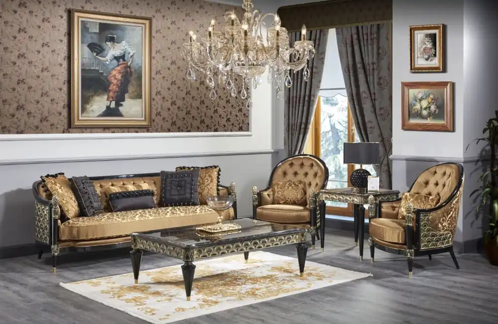 Abverkauf Casa Padrino set da salotto barocco di lusso oro / nero - 1 Divano e 2 Poltrone e 1 Tavolo da Salotto e 1 Tavolino - Mobili Barocchi Splendido - Qualità di Lusso