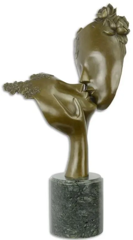 Sonderaktion Casa Padrino scultura in bronzo di lusso facce da baciare bronzo / nero 30 x 23,7 x A. 53,6 cm - Scultura in bronzo con base in marmo - Accessori Decorativi