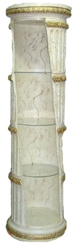 Casa Padrino armadio pilastro barocco bianco / oro A. 202 cm - Armadio da salotto rotondo illuminato con ripiani in vetro - Mobili Barocchi Schneller Versand