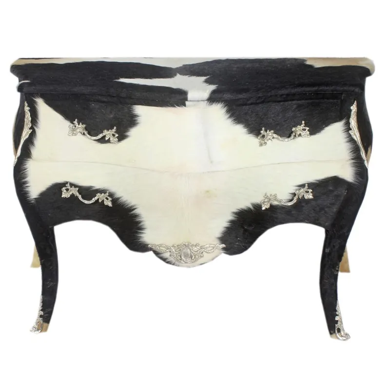 Cassettone in pelle di vacchetta barocco Casa Padrino nero / bianco con applicazioni in metallo argento 120 cm - mobili in stile antico Sonderangebot