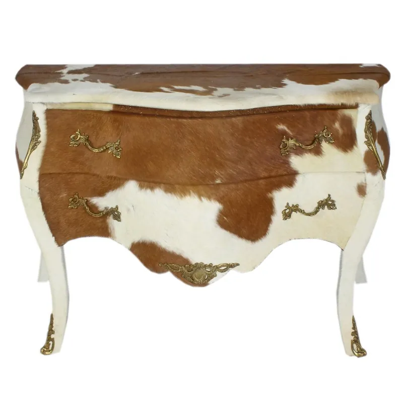 Casa Padrino Comò barocco in pelle di vacchetta marrone / bianco con applicazioni in metallo color ottone 120 cm - mobili in stile antico Abverkauf