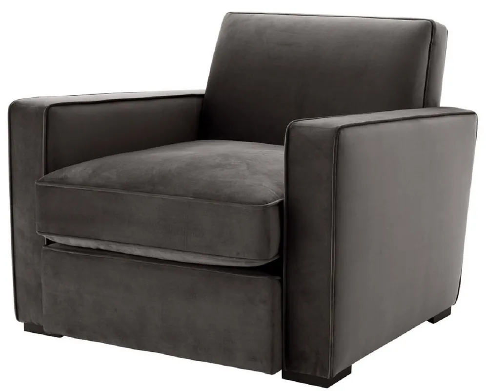 Nur Heute Casa Padrino poltrona di lusso in velluto grigio / nero 95 x 103,5 x A. 82 cm - Poltrona da salotto nobile - Qualità di Lusso