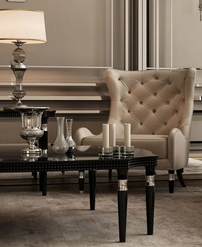 Casa Padrino Poltrona Chesterfield Art Deco di Lusso Grigio / Nero / Argento 90 x 75 x A. 105 cm - Poltrona da Salotto - Qualità di Lusso Meistverkauft