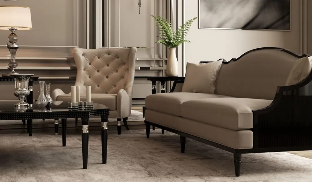 Casa Padrino Divano Art Déco di Lusso Grigio / Nero 260 x 87 x A. 100 cm - Mobili per Soggiorno Art Déco - Qualità di Lusso Billig