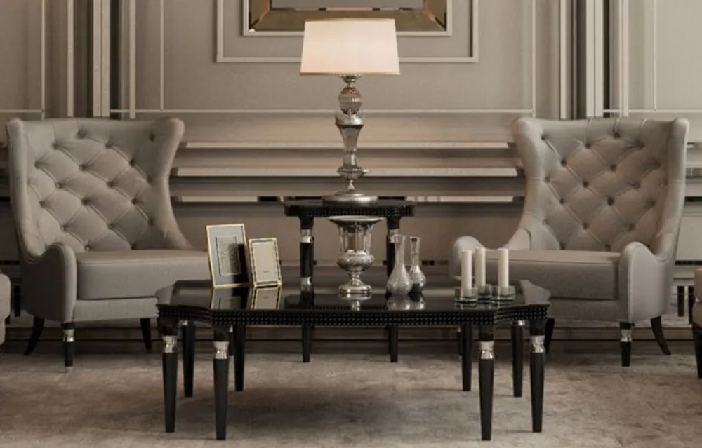 Casa Padrino Tavolo Soggiorno Art Déco di Lusso Nero / Argento 130 x 130 x A. 45 cm - Tavolo da Salotto Art Déco - Mobili da Salotto Art Déco - Qualità di Lusso Mega-Angebot