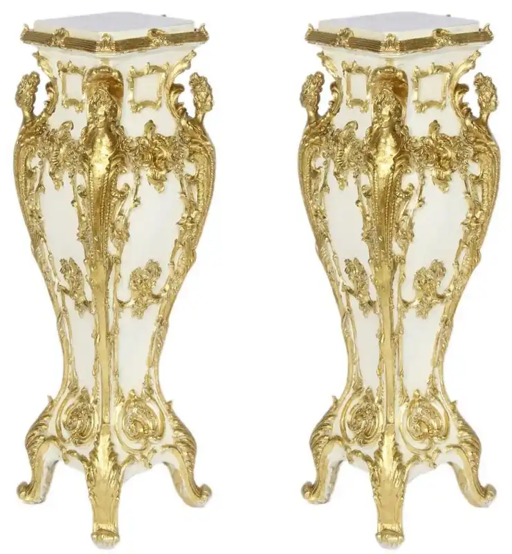 Preiswert Casa Padrino set di pilastri barocco crema / oro 25 x 25 x A. 70 - Pilastri in stile antico con lastre di marmo - Mobili Barocchi Magnifica
