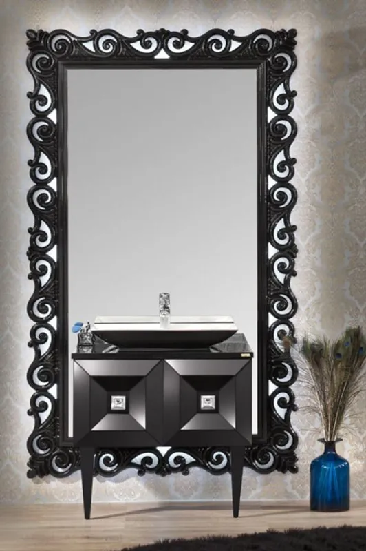 Casa Padrino Set da Bagno Barocco di Lusso Nero - Armadio del lavandino con Lavandino e Specchio a Parete - Mobili da Bagno Sontuoso in Stile Barocco Online Kaufen