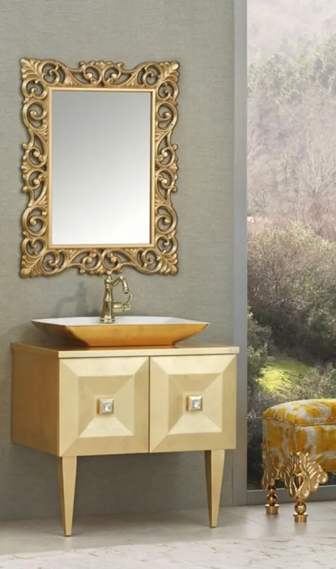 Casa Padrino Set da Bagno Barocco di Lusso Oro - Armadio del lavandino con Lavandino e Specchio a Parete - Mobili da Bagno Barocchi - Nobili e Sontuoso Preisknaller