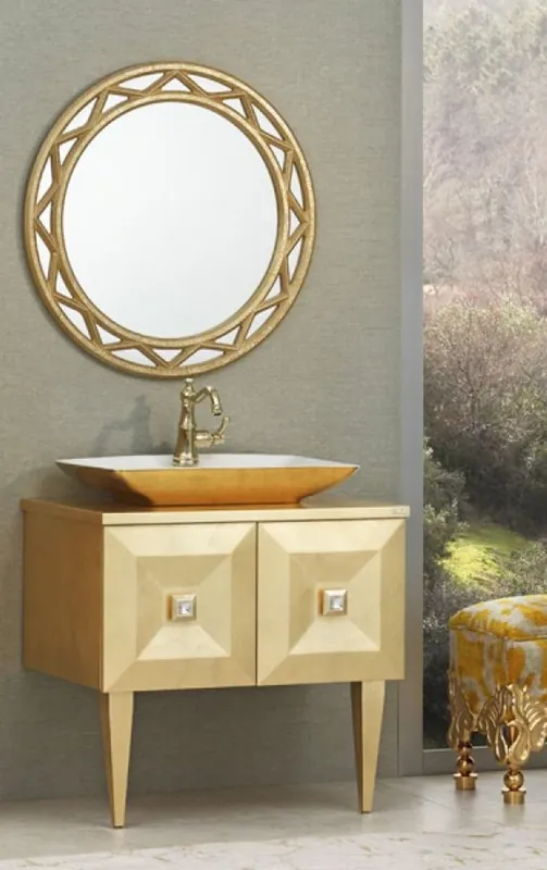 Neue Kollektion Casa Padrino Set da Bagno Barocco di Lusso Oro - Armadio del lavandino con Lavandino e Specchio a Parete - Nobili e Sontuoso - Qualità di Lusso