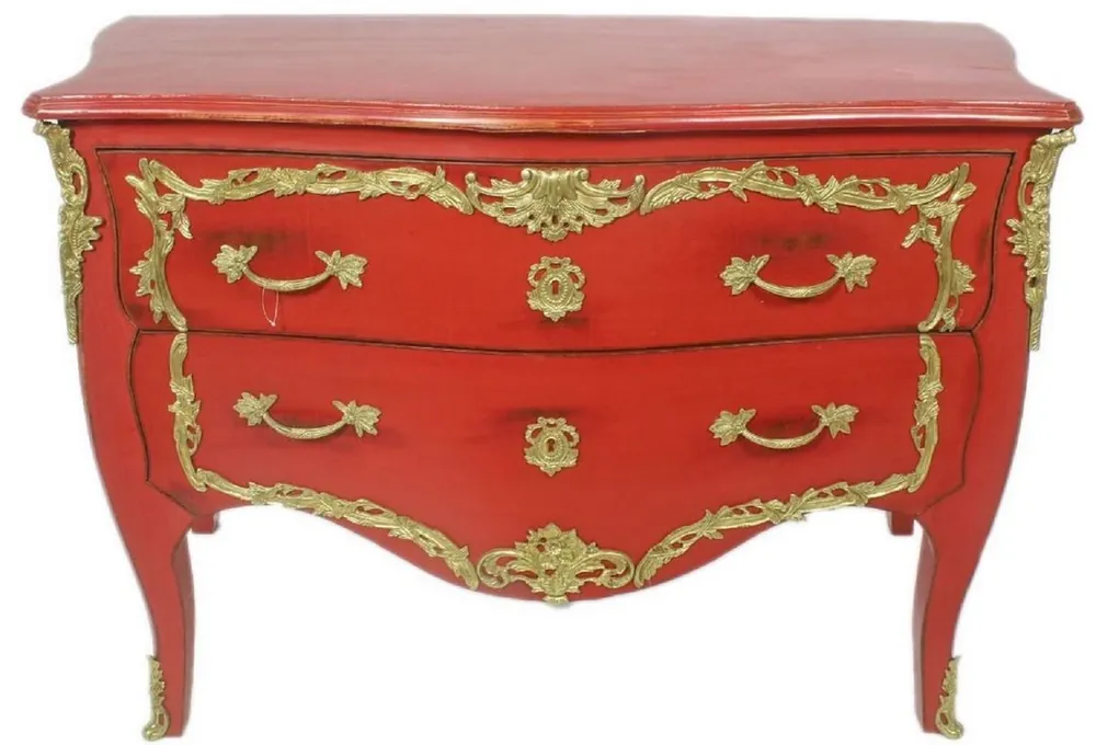 Casa Padrino cassettone barocco rosso antico / oro 130 x 65 x A. 90 cm - Cassettone fatto a mano in legno massello stile antico con 2 cassetti - Mobili Barocchi Bestseller