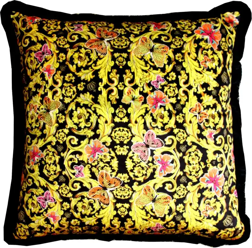Garantierte Lieferung Enorme cuscino barocco di lusso XXL "Fiori e farfalle" Pompöös di Casa Padrino di Harald Glööckler 80 x 80 cm con strass scintillanti