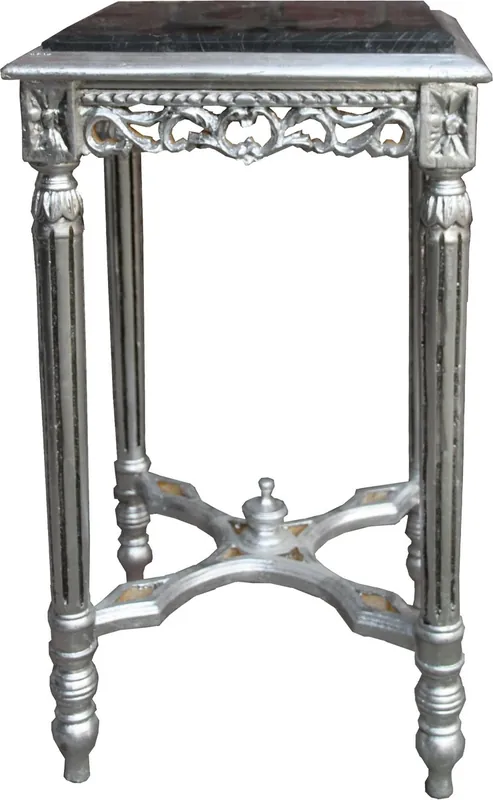 Preis Gesenkt Tavolino quadrato barocco Casa Padrino argento con piano in marmo nero 41 x 41 x H 73 cm in stile antico - tavolo da telefono a fiori