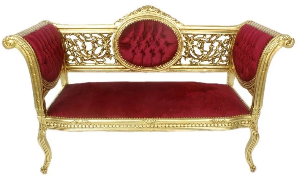 Casa Padrino panca barocco bordeaux rosso / oro 155 x 50 x A. 70 cm - Panca in legno massello magnifico con pregiato velluto - Mobili Barocchi Zertifiziert