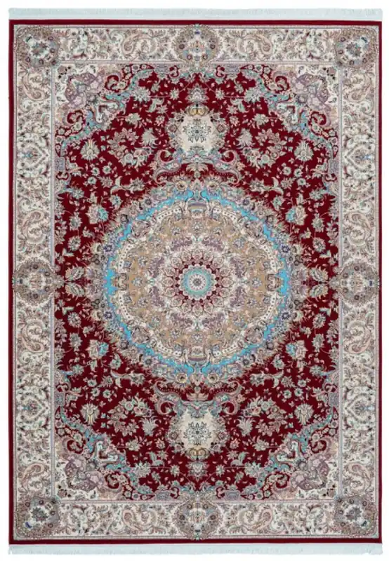 Bestseller Casa Padrino tappeto in fibra sintetico di lusso con frangia rosso / crema / turchese - Diverse Misure - Tappeto rettangolare da salotto in stile orientale