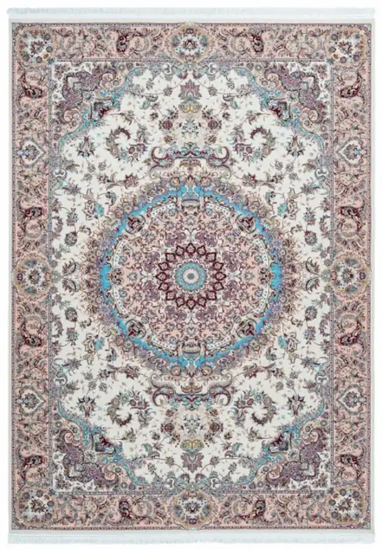 Casa Padrino tappeto in fibra sintetico di lusso con frangia avorio / beige / turchese - Diverse Misure - Tappeto rettangolare da salotto in stile orientale Schnäppchen
