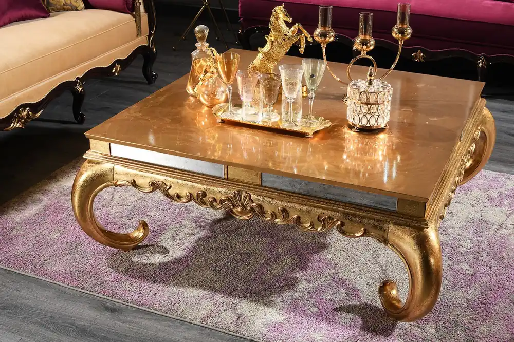 Casa Padrino tavolo da salotto barocco di lusso oro 128 x 128 x A. 48 cm - Tavolino in legno massello nobile con lastra di vetro e vetro a specchio - Qualità di Lusso Bestpreis