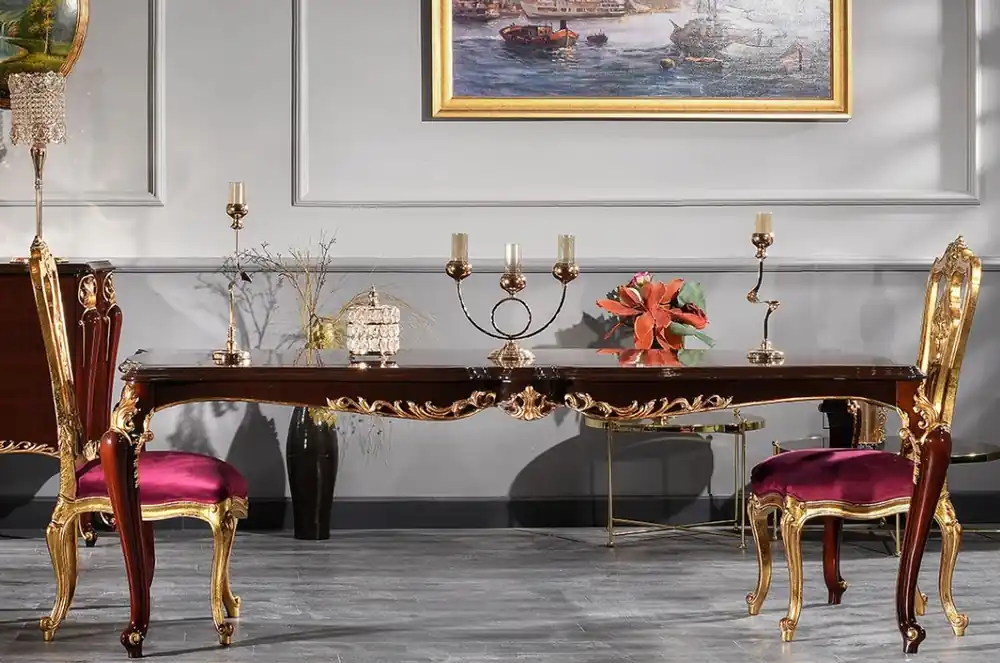 Must-Have Casa Padrino Set da Pranzo Barocco di Lusso - 1 Tavolo da Pranzo e 6 Sedie da Pranzo - Mobili per Sala da Pranzo in Stile Barocco - Qualità di Lusso - Fatto in Italia
