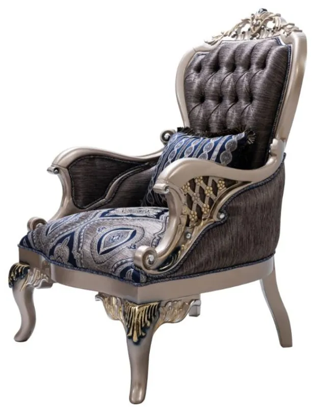 Casa Padrino poltrona barocco di lusso con cuscino decorativo blu / argento / oro 81 x 85 x A. 119 cm - Poltrona da barocco per soggiorno - Mobili Barocchi Preisknaller