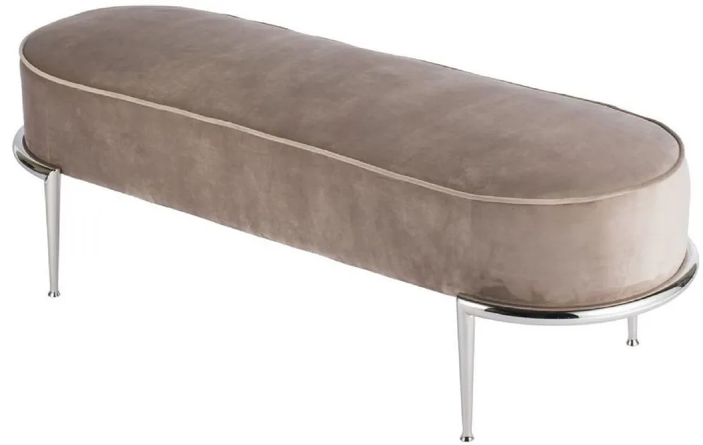 Casa Padrino panca di lusso taupe / argento 120 x 50 x A. 47 cm - Panca imbottita in velluto con struttura in acciaio inossidabile - Mobili di Lusso Top-Seller