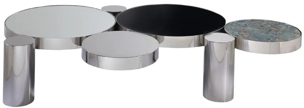 Direktkauf Casa Padrino tavolino da caffè di design 203 x 117 x A. 40 cm - Tavolo da salotto moderno in acciaio inossidabile con diverse superfici e trame - Qualità di Lusso - Mobili da Soggiorno