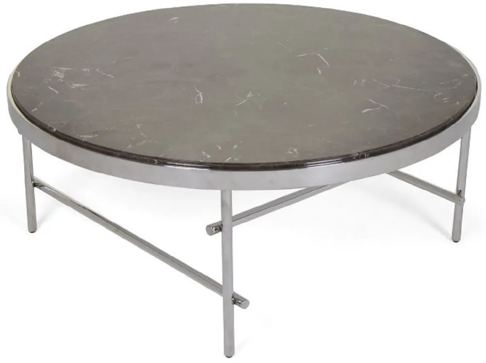 Casa Padrino tavolino da caffè di lusso marrone scuro / argento Ø 100 x A. 41 cm - Tavolo da salotto rotondo con piano in marmo e struttura in acciaio inossidabile - Mobili da Soggiorno di Lusso Finale Aktion