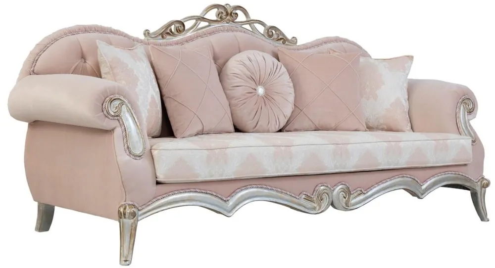 Casa Padrino divano barocco di lusso per soggiorno con cuscini decorativi rosa / argento / oro 230 x 90 x A. 105 cm - Mobili decorati in stile barocco Aktuell