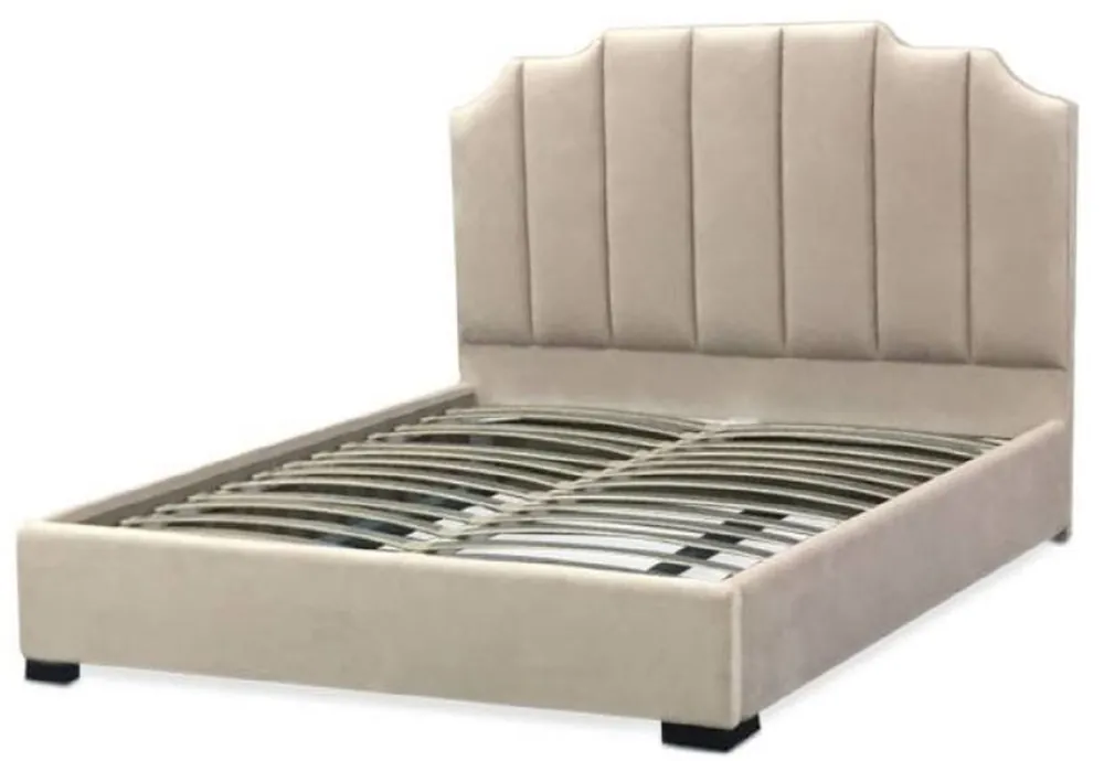 Casa Padrino letto matrimoniale di lusso in velluto avorio / nero 193 x 212 x A. 140 cm - Letto in legno massello con testiera elegante - Mobili Camera da Letto Sonderaktion